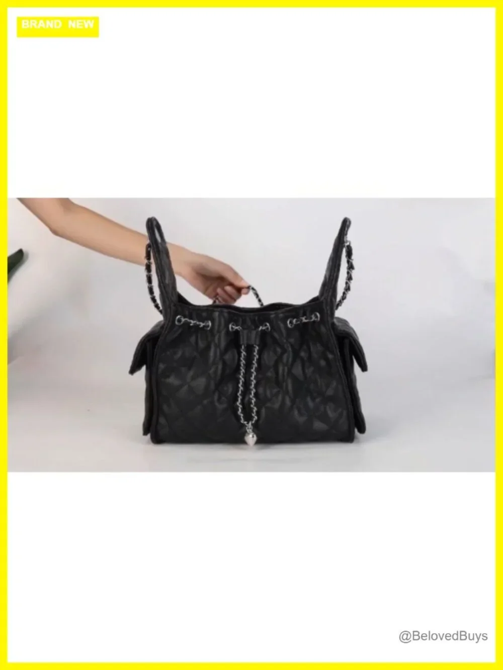 Quilted Vegan Leather Shoulder Bag Hobo Purse Chain Strap Large